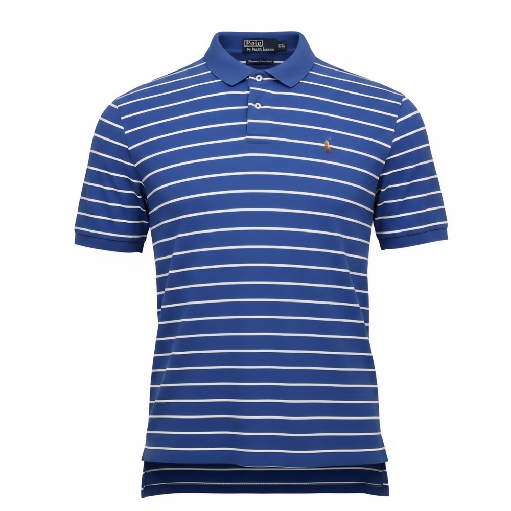 Polo Ralph Lauren Polo Shirt Men XL Blue White Striped Mercerized Pima Mesh